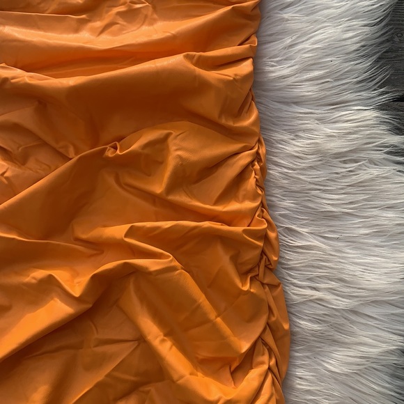 NWT Pleather Leather Vinyl Look One Shoulder Strapless Ruched Mini Dress - Picture 9 of 13